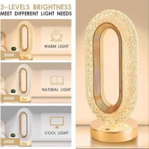 (Free Home Delivery) Crystal Table Lamp, Touch Control LED Light With 3 Levels Brightness Rechargeable Small Lamp