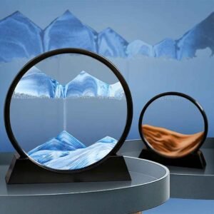 Moving Sand Art Pictures 3-D, Quicksand Painting Ornaments, Round Glass 3D Frame, Dynamic Sand Art Liquid Motion