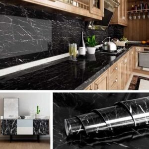 Pack Of 2 Black Marble Self Adhesive Waterproof Stickers