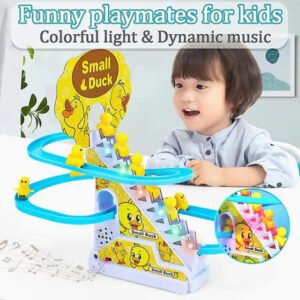 Small Ducks Climbing Toys, Electric Ducks Chasing Race Track Game Set, Playful Roller Coaster Toy With 3 Duck LED Flashing Lights & Music Button